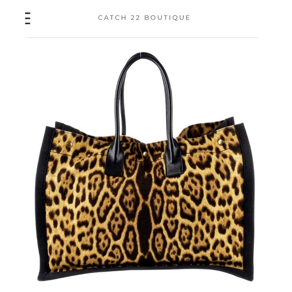 *SOLD* Saint Laurent Canvas Leopard Print Rive Gauge Noe Large Tote - Picture 4 of 11